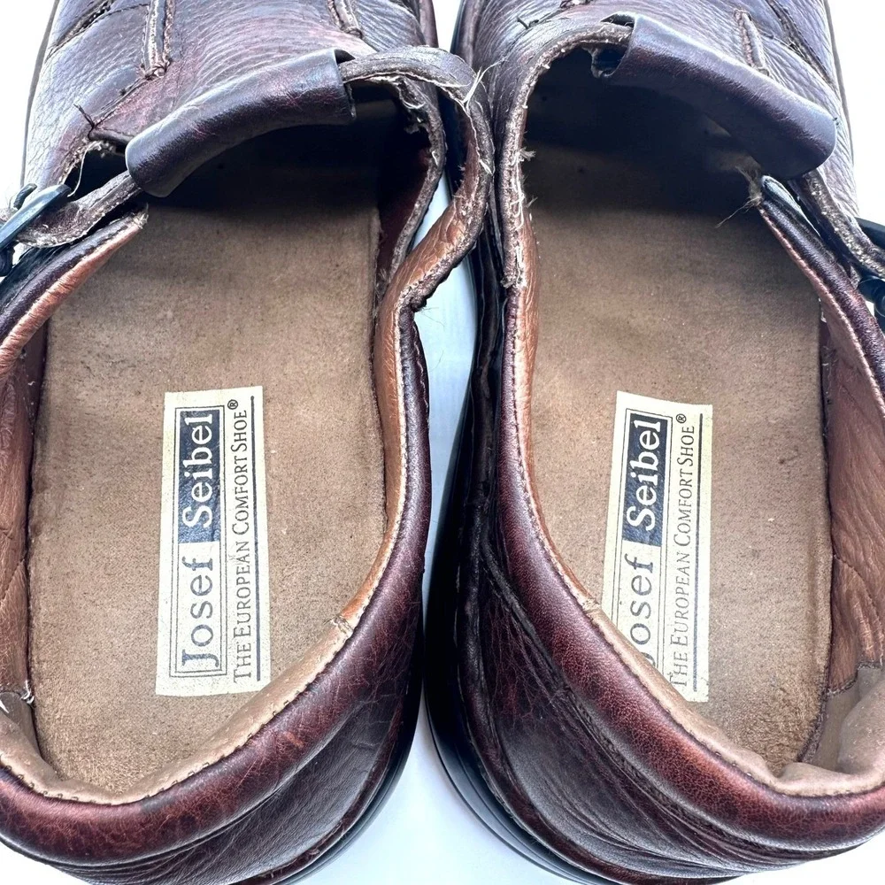 Josef Seibel Mens Brown Leather Fisherman Sandals Closed Toe Buckle Shoes Sz 44